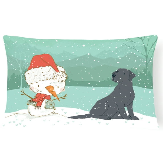 Carolines Treasures CK2047PW1216 Black Labrador Snowman Christmas Canvas Fabric Decorative Pillow 12H x16W multicolor