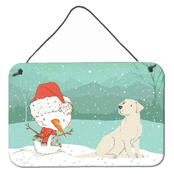 Carolines Treasures CK2049DS812 Yellow Labrador Snowman Christmas Wall or Door Hanging Prints 8x12 multicolor