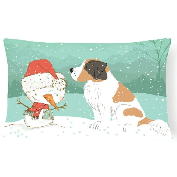 Carolines Treasures CK2050PW1216 Saint Bernard Snowman Christmas Canvas Fabric Decorative Pillow  12H x16W multicolor
