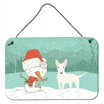 Carolines Treasures CK2058DS812 White Bull Terrier Snowman Christmas Wall or Door Hanging Prints  8x12 multicolor