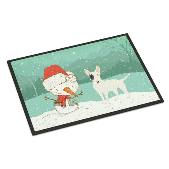 Carolines Treasures CK2059MAT White Spot Bull Terrier Snowman Christmas Door Mat Indoor Rug or Outdoor Welcome Mat 18x27