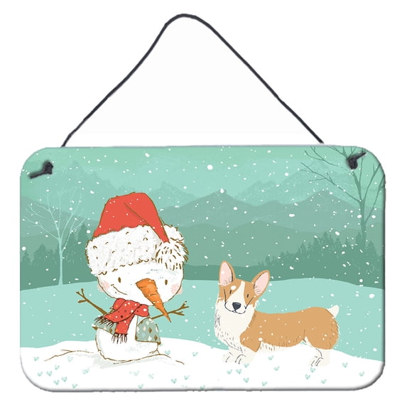 Carolines Treasures CK2060DS812 Pembroke Corgi Snowman Christmas Wall or Door Hanging Prints 8x12 multicolor