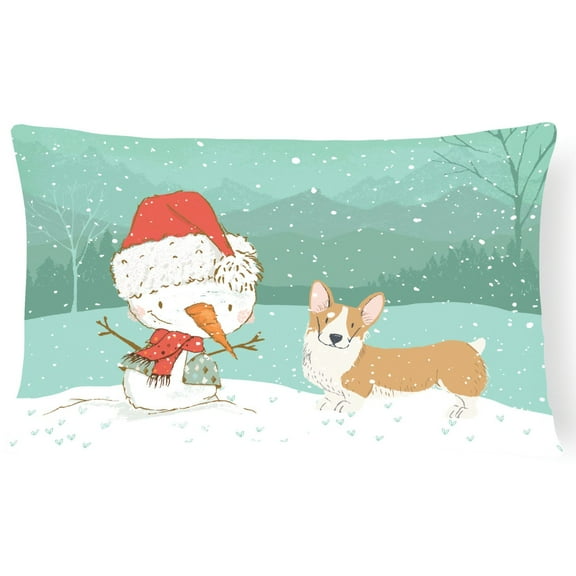 Carolines Treasures CK2060PW1216 Pembroke Corgi Snowman Christmas Canvas Fabric Decorative Pillow 12H x16W multicolor