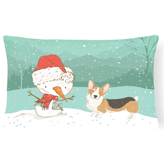 Carolines Treasures CK2061PW1216 Tricolor Pembroke Corgi Snowman Christmas Canvas Fabric Decorative Pillow 12H x16W