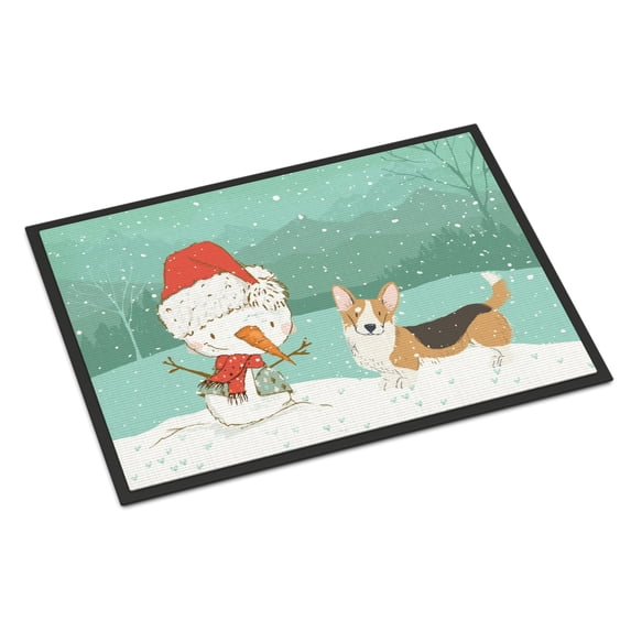 Carolines Treasures CK2062JMAT Tricolor Cardigan Corgi Snowman Christmas Door Mat Indoor Rug or Outdoor Welcome Mat