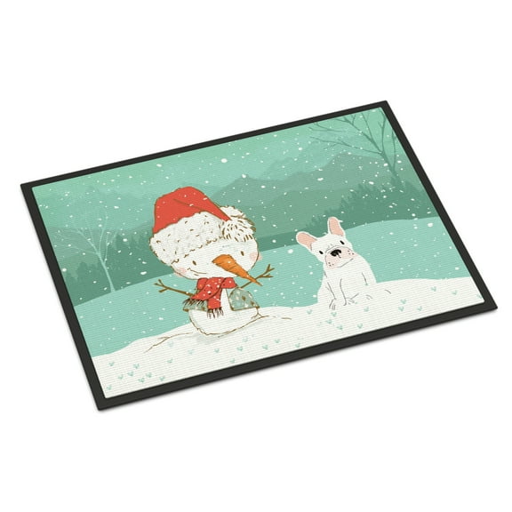 Carolines Treasures CK2088JMAT White French Bulldog Snowman Christmas Door Mat Indoor Rug or Outdoor Welcome Mat 24x36