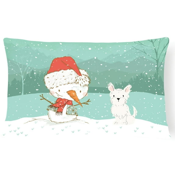 Carolines Treasures CK2097PW1216 Westie Terrier Snowman Christmas Canvas Fabric Decorative Pillow  12H x16W multicolor