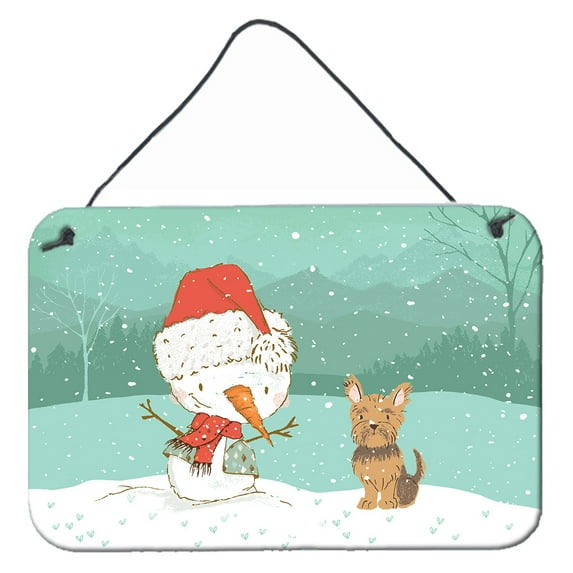 Carolines Treasures CK2098DS812 Yorkie Cropped Ears Snowman Christmas Wall or Door Hanging Prints  8x12 multicolor