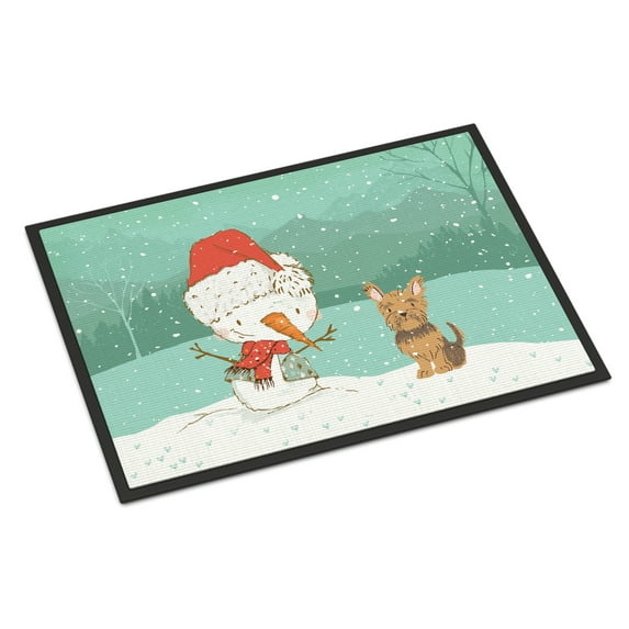 Carolines Treasures CK2098JMAT Yorkie Cropped Ears Snowman Christmas Door Mat Indoor Rug or Outdoor Welcome Mat 24x36