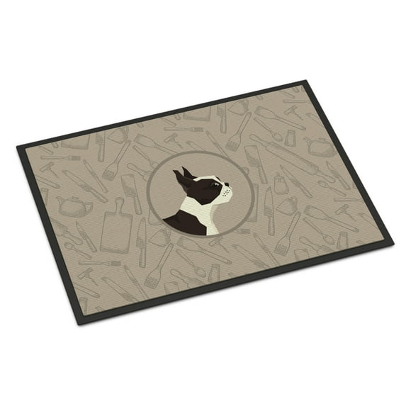 Carolines Treasures CK2172MAT Boston Terrier In the Kitchen Door Mat Indoor Rug or Outdoor Welcome Mat 18x27 Doormat