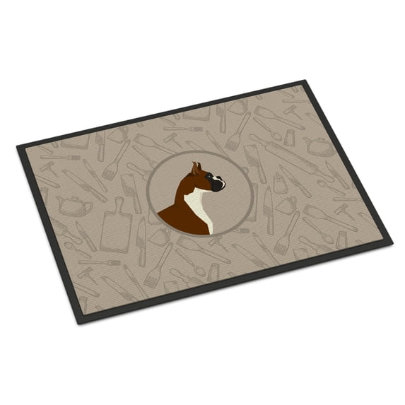 Carolines Treasures CK2173JMAT Boxer In the Kitchen Door Mat Indoor Rug or Outdoor Welcome Mat 24x36 Doormat 36"L x