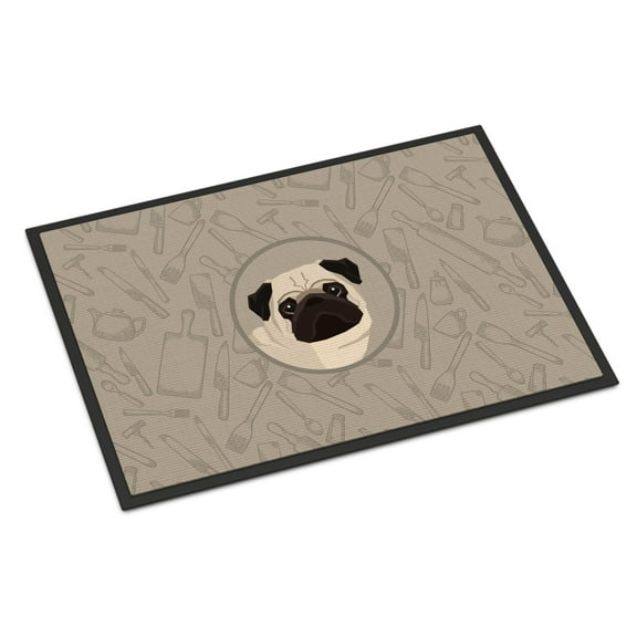 Carolines Treasures CK2204MAT Pug In the Kitchen Door Mat Indoor Rug or Outdoor Welcome Mat 18x27 Doormat  27"L x 18"W