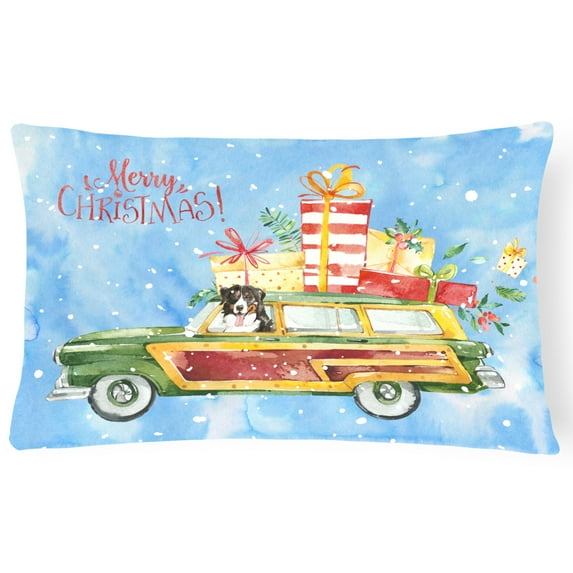 Carolines Treasures CK2394PW1216 Merry Christmas Bernese Mountain Dog Canvas Fabric Decorative Pillow 12H x16W