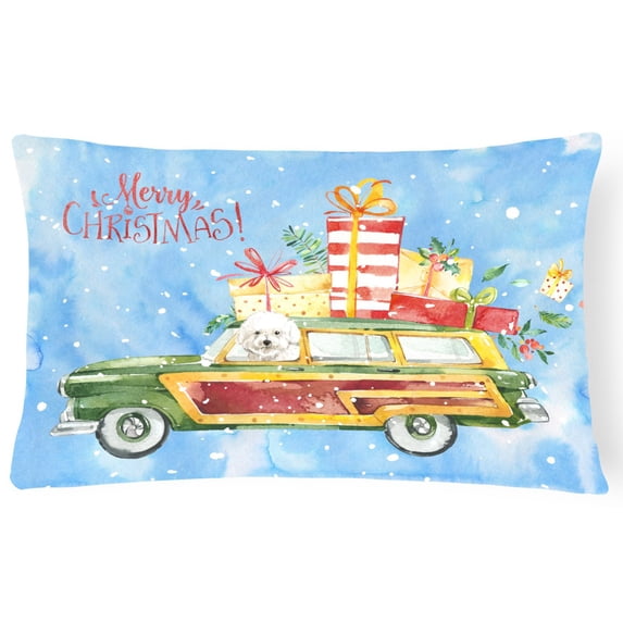 Carolines Treasures CK2395PW1216 Merry Christmas Bichon Fris? Canvas Fabric Decorative Pillow 12H x16W multicolor