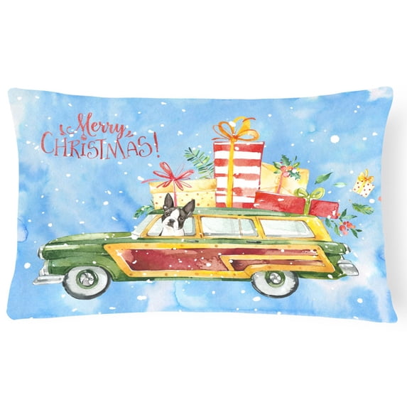 Carolines Treasures CK2397PW1216 Merry Christmas Boston Terrier Canvas Fabric Decorative Pillow 12H x16W multicolor