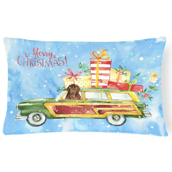 Carolines Treasures CK2416PW1216 Merry Christmas Newfoundland Canvas Fabric Decorative Pillow 12H x16W multicolor