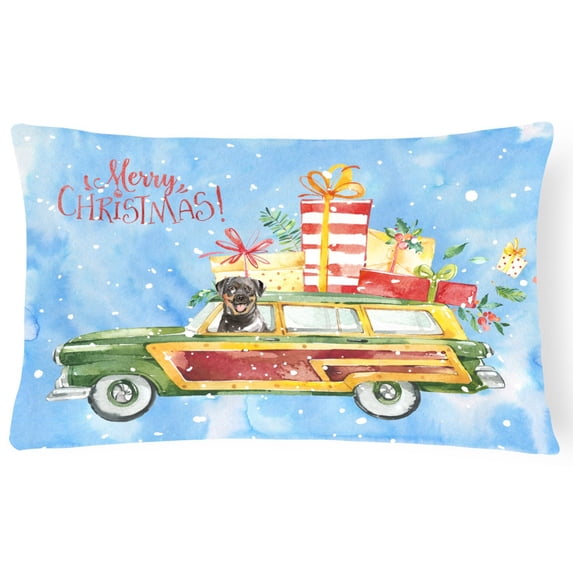 Carolines Treasures CK2417PW1216 Merry Christmas Rottweiler Canvas Fabric Decorative Pillow 12H x16W multicolor