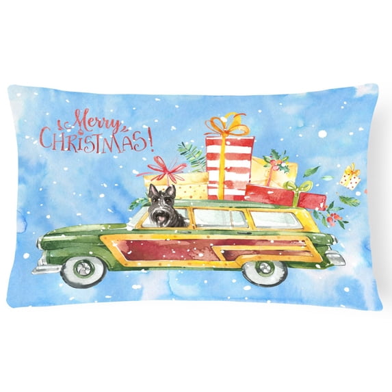 Carolines Treasures CK2420PW1216 Merry Christmas Scottish Terrier Canvas Fabric Decorative Pillow 12H x16W multicolor