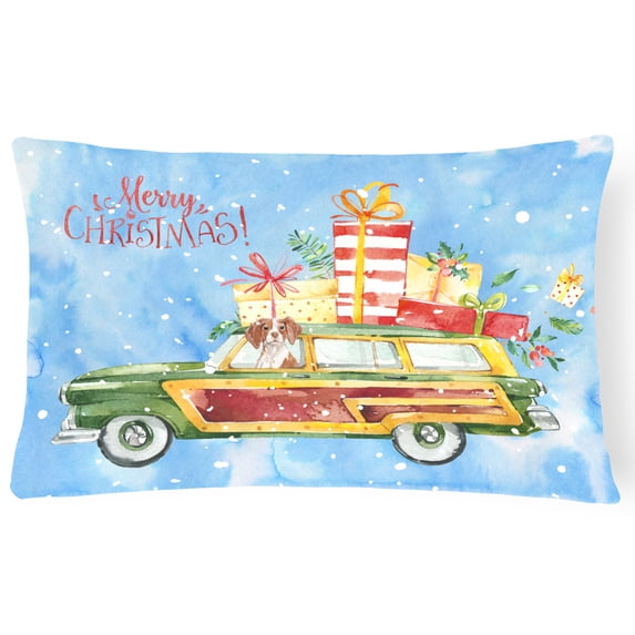 Carolines Treasures CK2436PW1216 Merry Christmas Brittany Spaniel Canvas Fabric Decorative Pillow 12H x16W multicolor