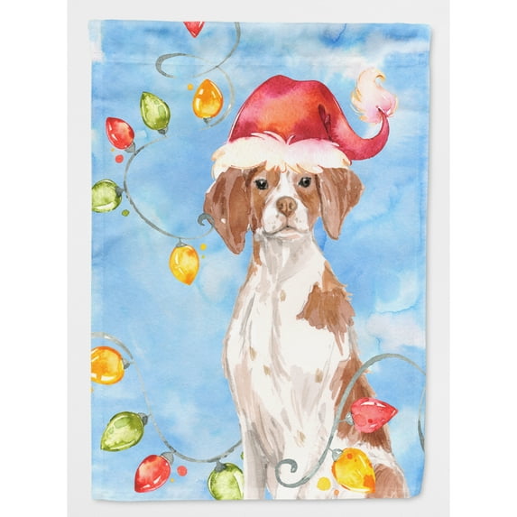 Carolines Treasures CK2508CHF Christmas Lights Brittany Spaniel Flag Canvas House Size Large multicolor