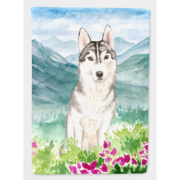Mountian Flowers Siberian Husky Flag Canvas House Size