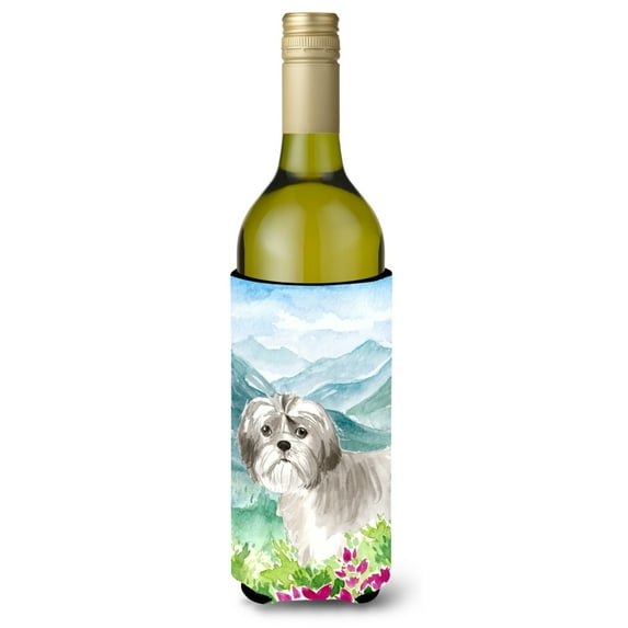 Carolines Treasures CK2520LITERK Mountain Flowers Shih Tzu Puppy Wine Bottle Beverage Insulator Hugger Wine Bottle