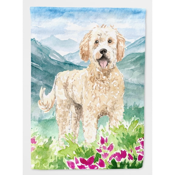 Mountain Flowers Goldendoodle Flag Canvas House Size