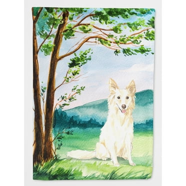 Carolines Treasures CK2551CHF Under the Tree  White Collie Flag Canvas House Size  Large multicolor