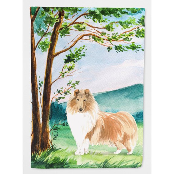 Carolines Treasures CK2561CHF Under the Tree Collie Flag Canvas House Size  Large multicolor