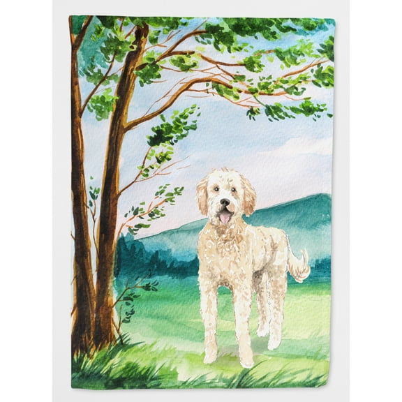 Carolines Treasures CK2573CHF Under the Tree Goldendoodle Flag Canvas House Size  Large multicolor