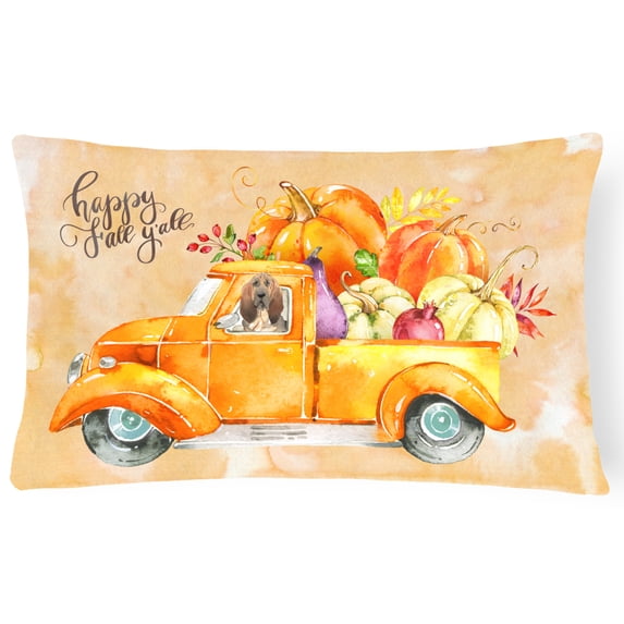Carolines Treasures CK2609PW1216 Fall Harvest Bloodhound Canvas Fabric Decorative Pillow 12H x16W multicolor