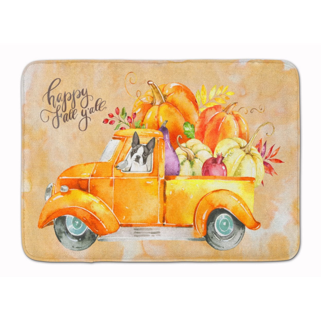 Carolines Treasures CK2610RUG Fall Harvest Boston Terrier Machine Washable Memory Foam Mat 19 X 27" multicolor