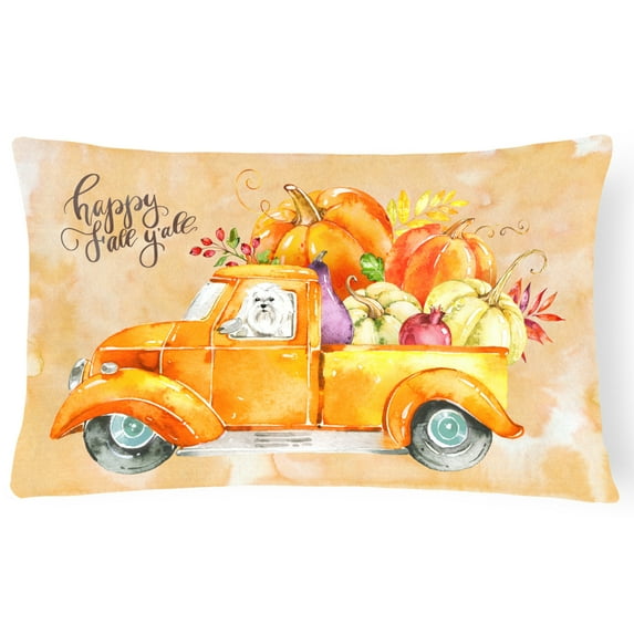 Carolines Treasures CK2626PW1216 Fall Harvest Maltese Canvas Fabric Decorative Pillow  12H x16W multicolor
