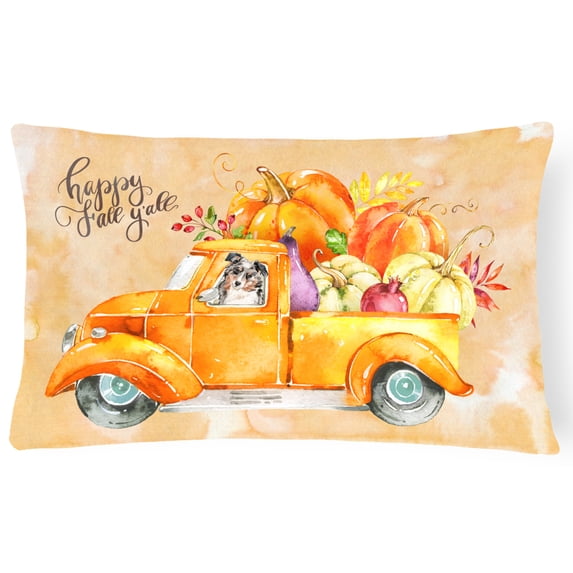 Carolines Treasures CK2646PW1216 Fall Harvest Australian Shepherd Canvas Fabric Decorative Pillow 12H x16W multicolor