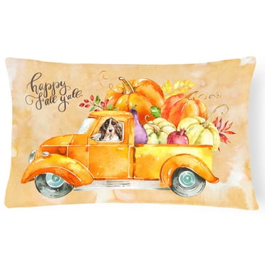 Carolines Treasures CK2659PW1216 Fall Harvest Brown Parti Cocker Spaniel Canvas Fabric Decorative Pillow  12H x16W