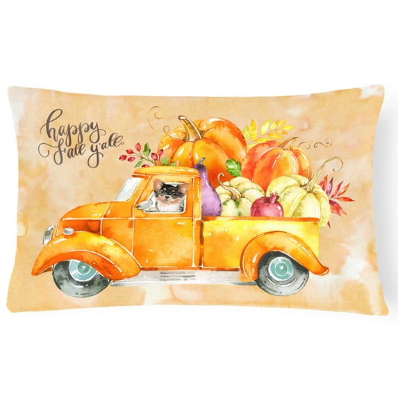Carolines Treasures CK2672PW1216 Fall Harvest Long Haired Chihuahua Canvas Fabric Decorative Pillow  12H x16W multicolor