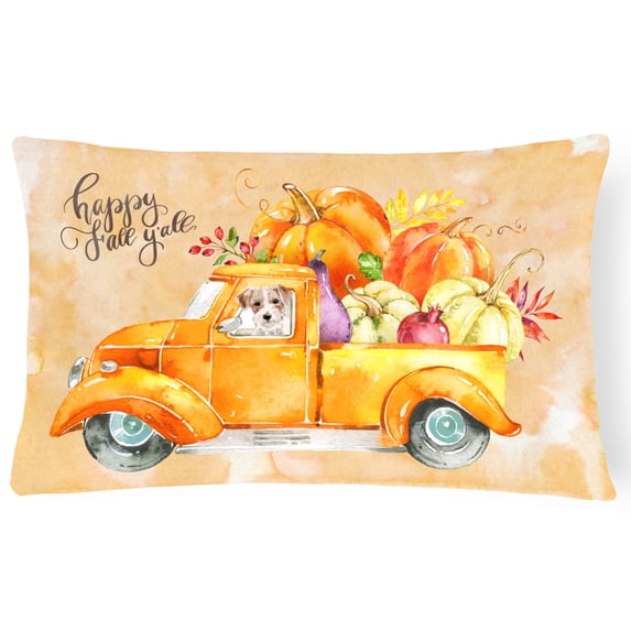 Carolines Treasures CK2679PW1216 Fall Harvest Jack Russell Terrier Canvas Fabric Decorative Pillow 12H x16W multicolor