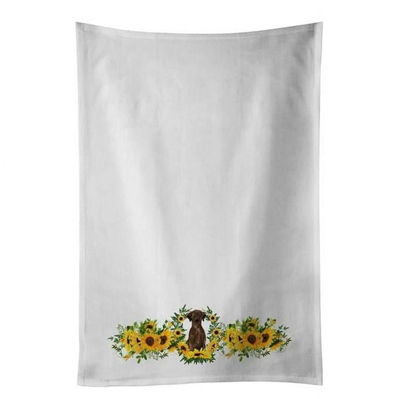 Carolines Treasures CK2921WTKT 28 x 19 in. Unisex Chocolate Labrador Retriever in Sunflowers White Dish Towels Kitchen Towel - Set of 2