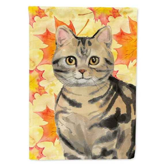 Carolines Treasures CK3073CHF American Shorthair Brown Tabby Fall Leaves Flag Canvas House Size Large multicolor