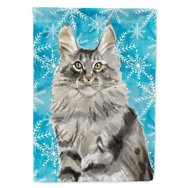 Carolines Treasures CK3109CHF Maine Coon Winter Snowflake Flag Canvas House Size  Large multicolor