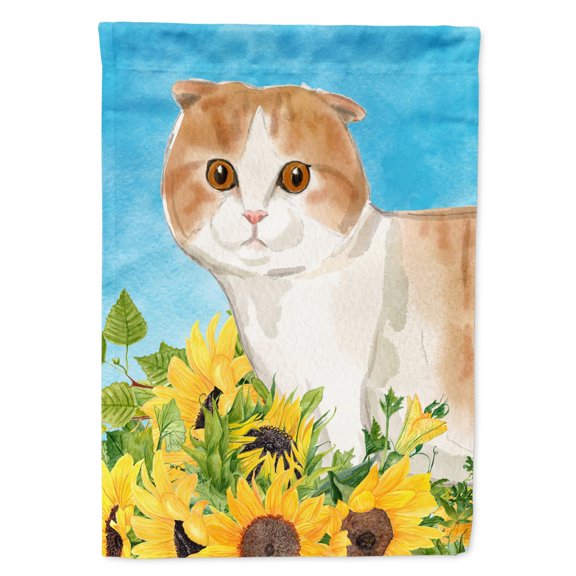 Scottish Fold in Sunflowers Garden Flag