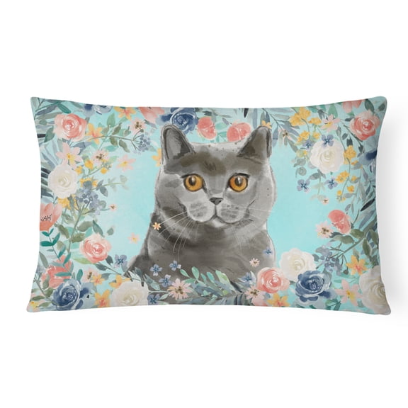British Shorthair Spring Flowers Canvas Fabric Decorative Pillow