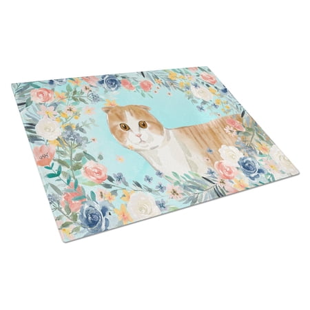 Carolines Treasures CK3397LCB Scottish Fold Spring Flowers Glass Cutting Board Large, 12H x 16W, multicolor