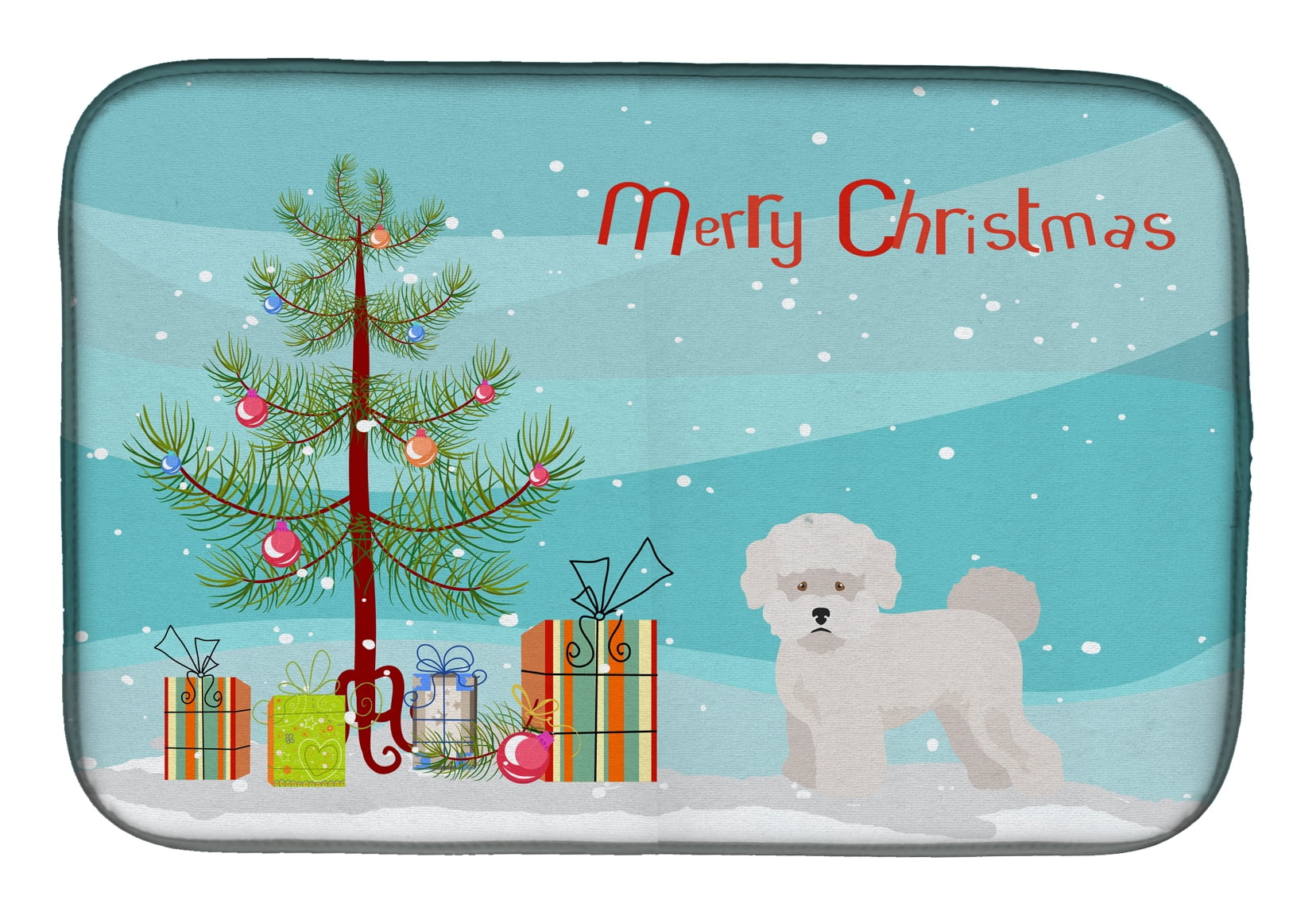Carolines Treasures CK3445DDM Bichon Frise Christmas Tree Dish Drying Mat 14 x 21" multicolor