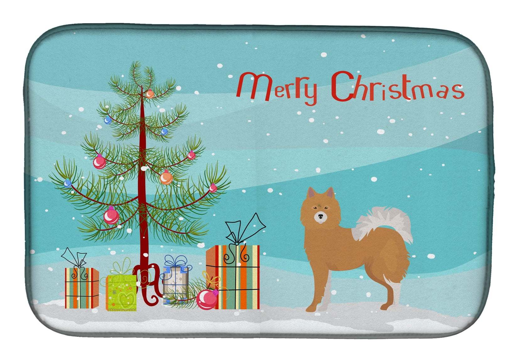 Brown & White Elo dog Christmas Tree Dish Drying Mat