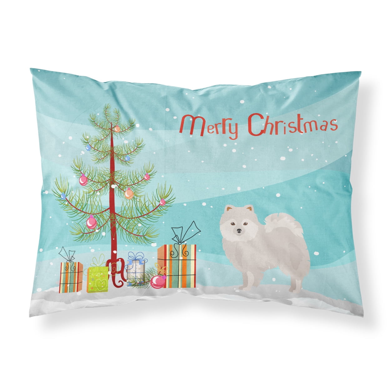 Japanese Spitz Christmas Tree Fabric Standard Pillowcase