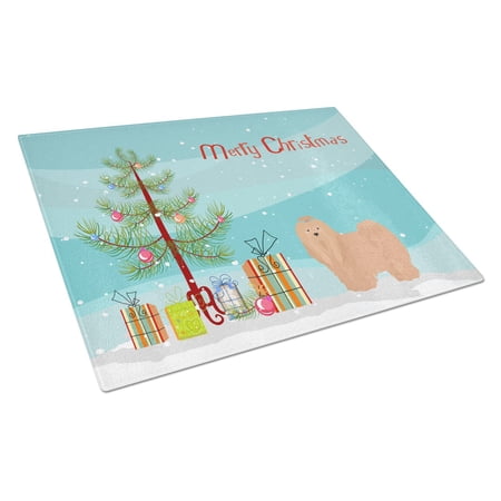 Carolines Treasures CK3468LCB Tan Lhasa Apso Christmas Tree Glass Cutting Board Large, 12H x 16W, multicolor