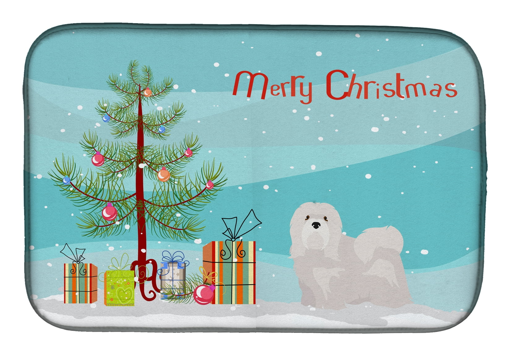 White Lhasa Apso Christmas Tree Dish Drying Mat