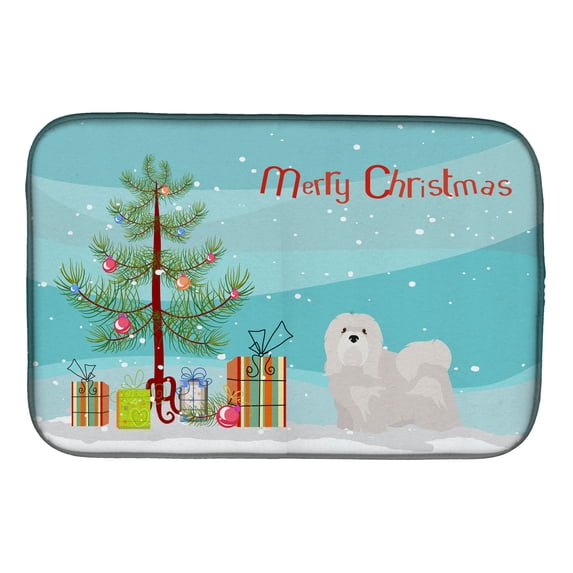 White Lhasa Apso Christmas Tree Dish Drying Mat