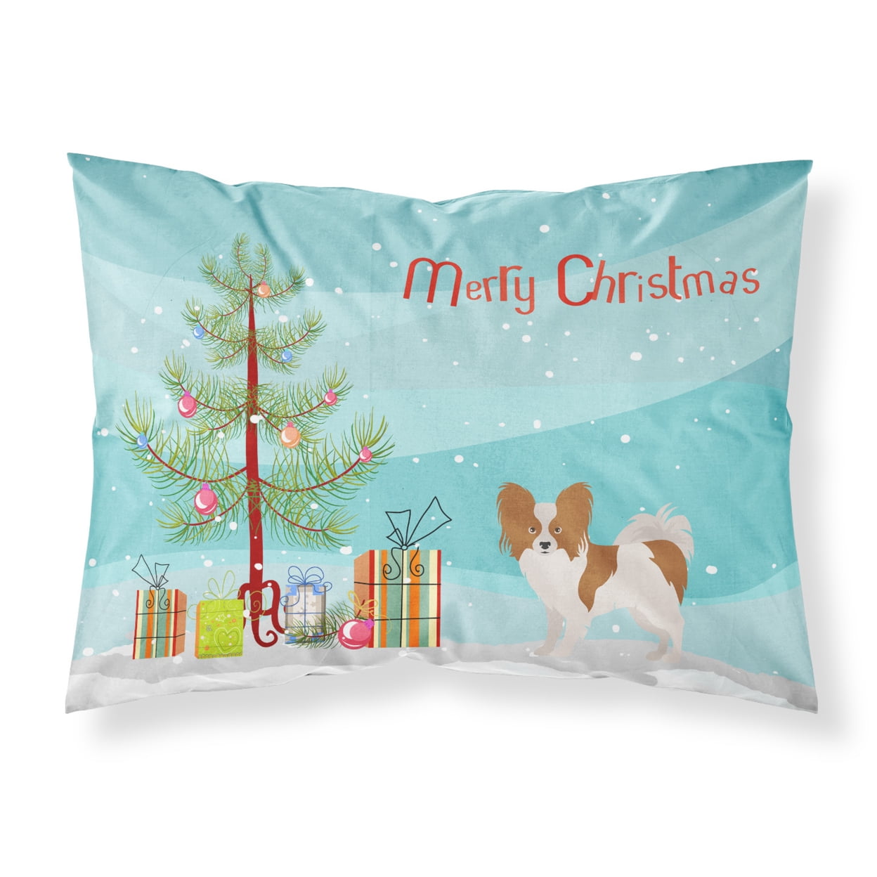 Carolines Treasures CK3476PILLOWCASE Papillon Christmas Tree Fabric Standard Pillowcase Standard multicolor